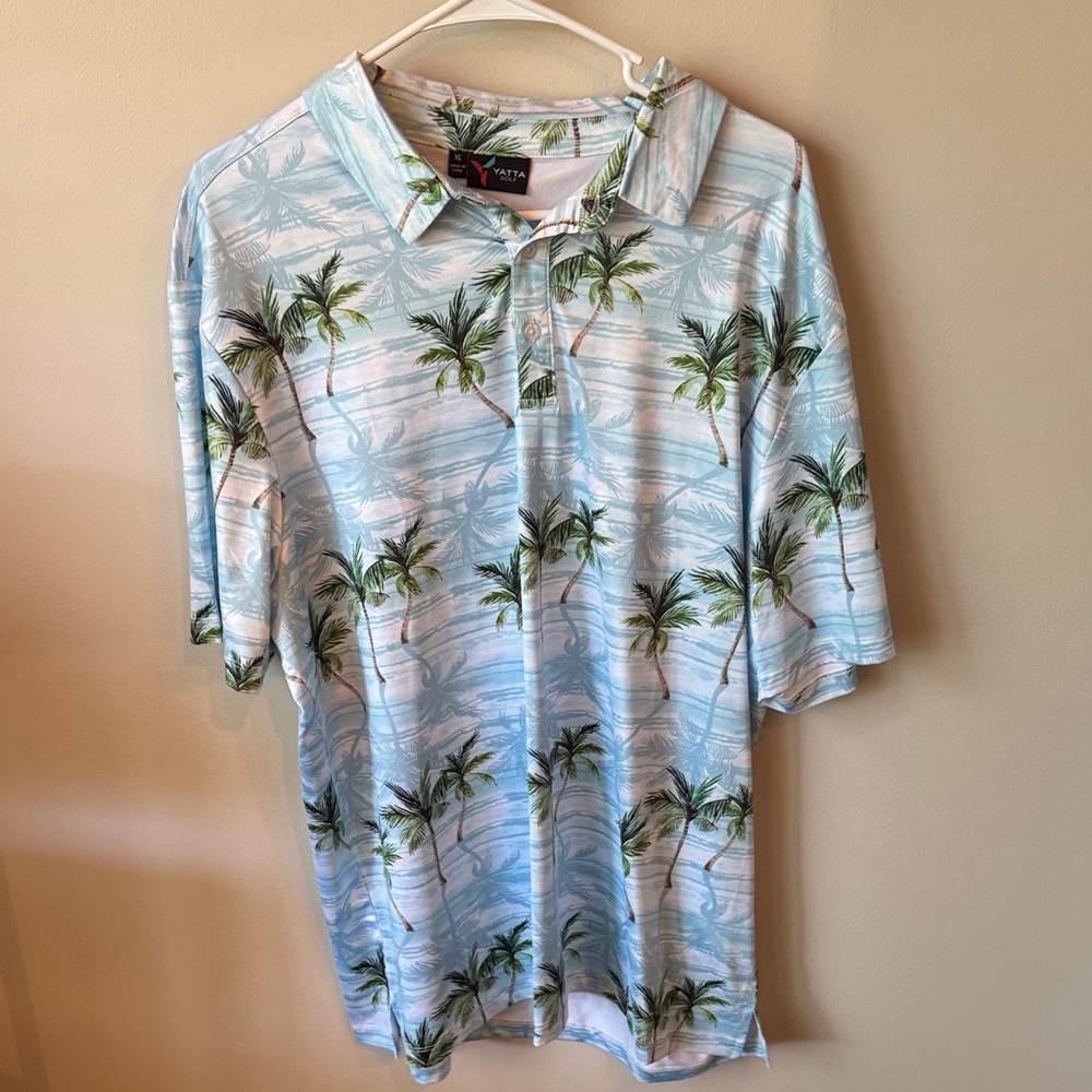 Light Blue Palm Print Polo Shirt